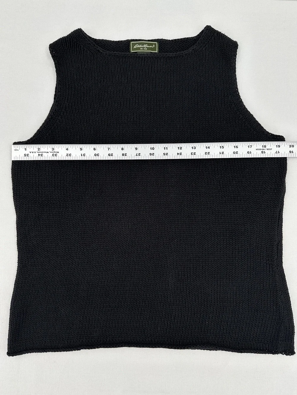 Vintage Eddie Bauer Black Linen Cotton Blend Sleeveless Knit Sweater Tank